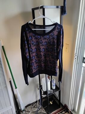 J. Crew Navy and Blue Leopard Print 100% Silk Pullover